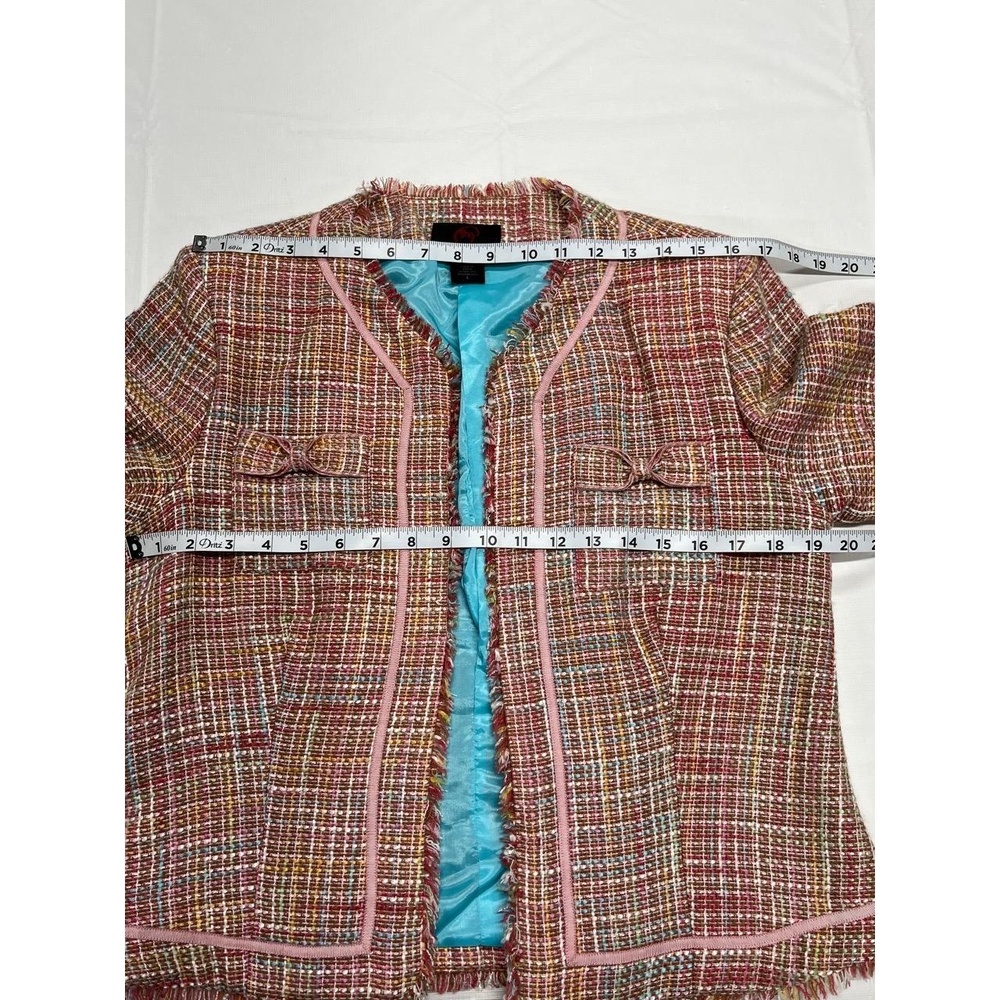 Vintage True Meaning Women's Multicolor Stylish Fringe Hem Tweed Blazer Large - Picture 8 of 12